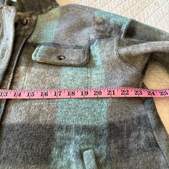 BIBI Plaid Fleece Flannel Shacket Unisex Teal/Gray SzS Streetwear Hipster Urban - Picture 8 of 9